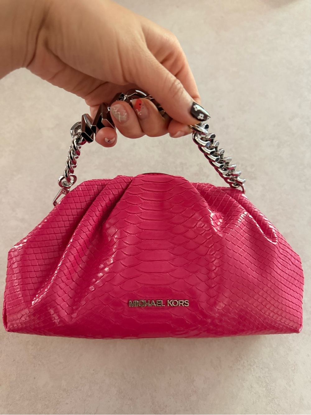Michael Kors Hot Pink Nola Textured Chain-Handle Clutch Bag *Authentic*